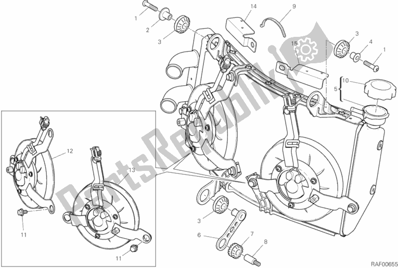 Alle onderdelen voor de Waterkoeler van de Ducati Hypermotard 950 SP USA 2019